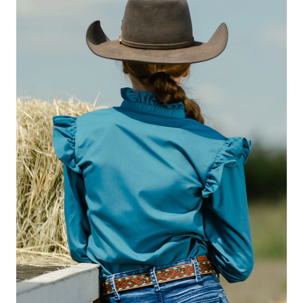 Little Spurs Co. Teen Puff Sleve Pechey Shirt - Sky Blue