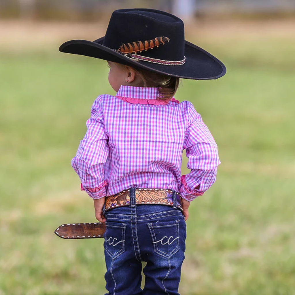 Little Spurs Co. Withcott Romper - Pink/Purple Gingham