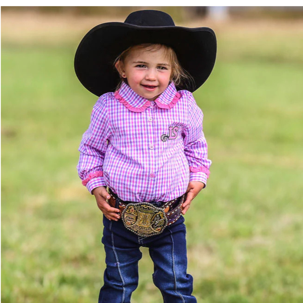 Little Spurs Co. Withcott Romper - Pink/Purple Gingham