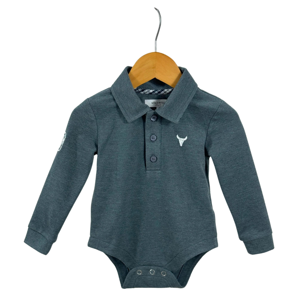 Little Windmill Logan Baby Polo Romper - Grey Sky