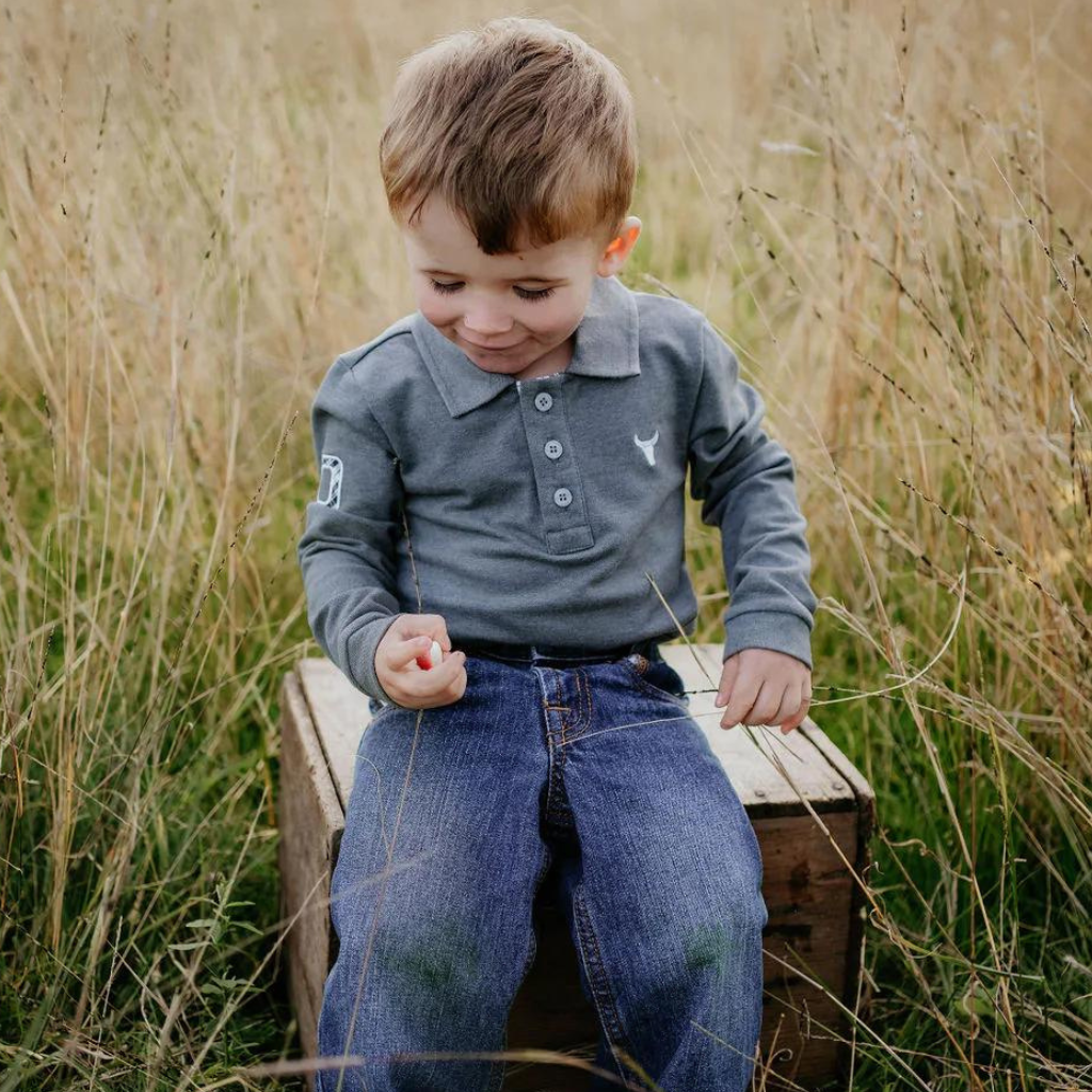 Little Windmill Logan Baby Polo Romper - Grey Sky