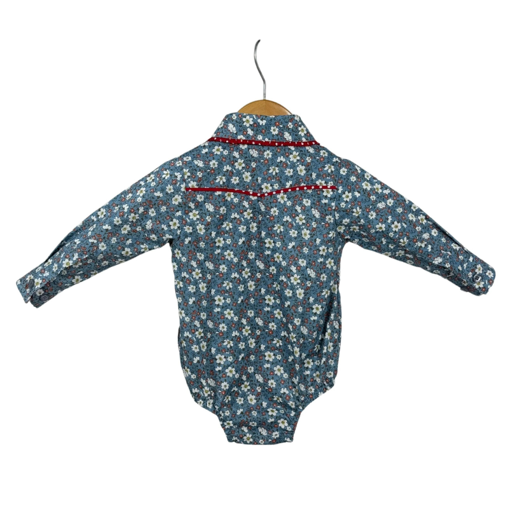 Little Windmill Girls Paris Baby Floral Blues Red Collar Romper