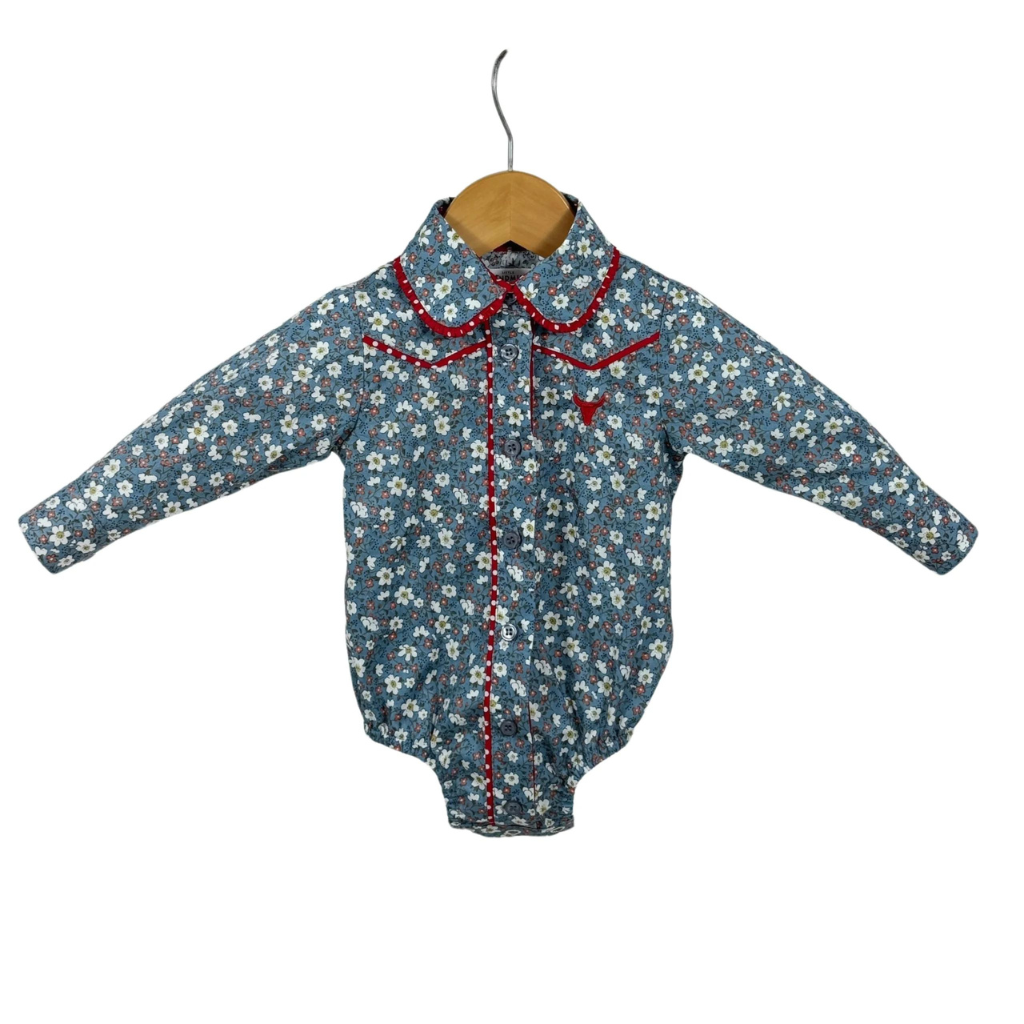 Little Windmill Girls Paris Baby Floral Blues Red Collar Romper