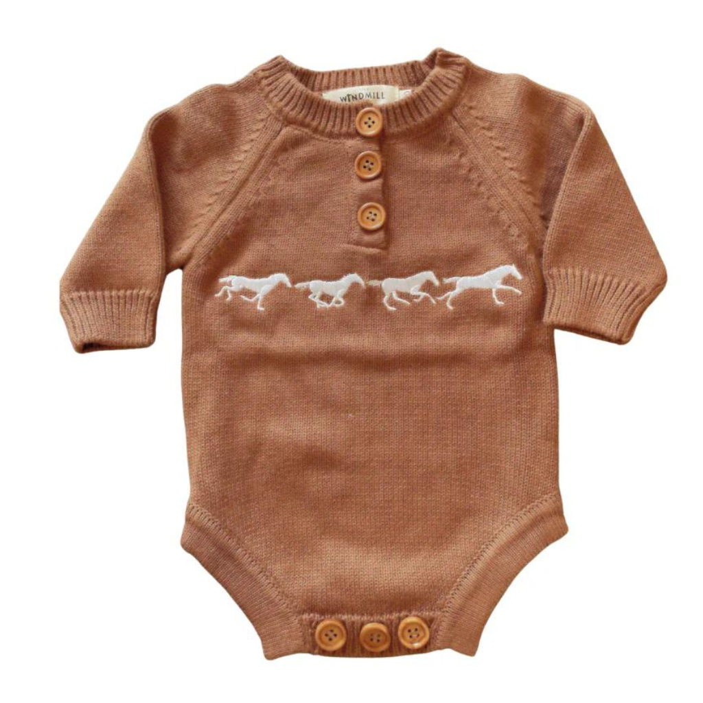 Little Windmill Boys Sid Cotton Knit Romper - Chocolate