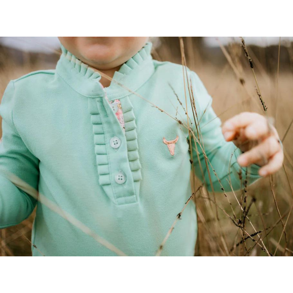 Little Windmill Jill Baby Contrast Long Sleeve Baby Polo Romper - Lush Mint