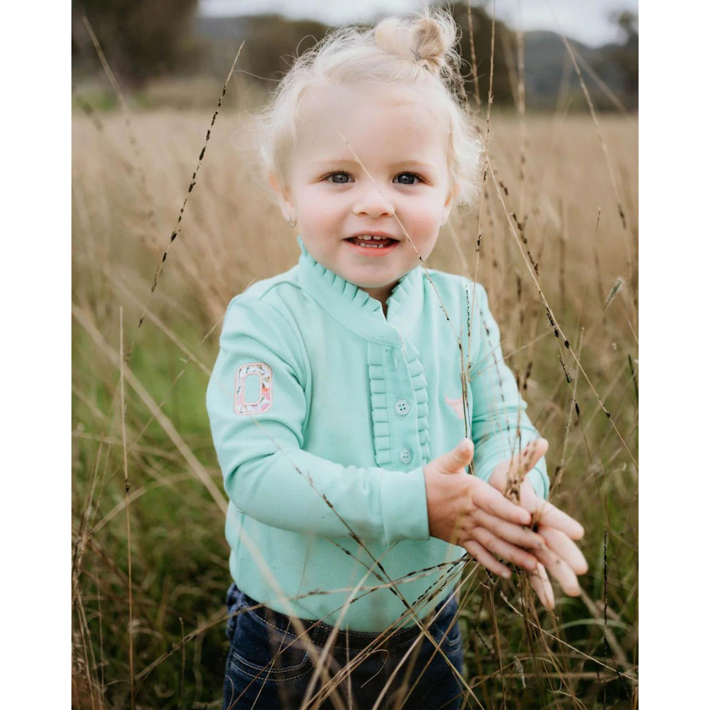 Little Windmill Jill Baby Contrast Long Sleeve Baby Polo Romper - Lush Mint