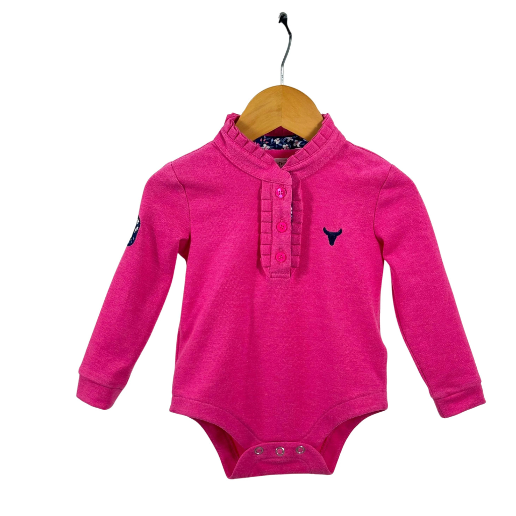 Little Windmill Hallie Baby Polo Romper - Raspberry Pink