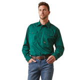 Ariat Mens Rebar Half Button Workshirt - Dark Green