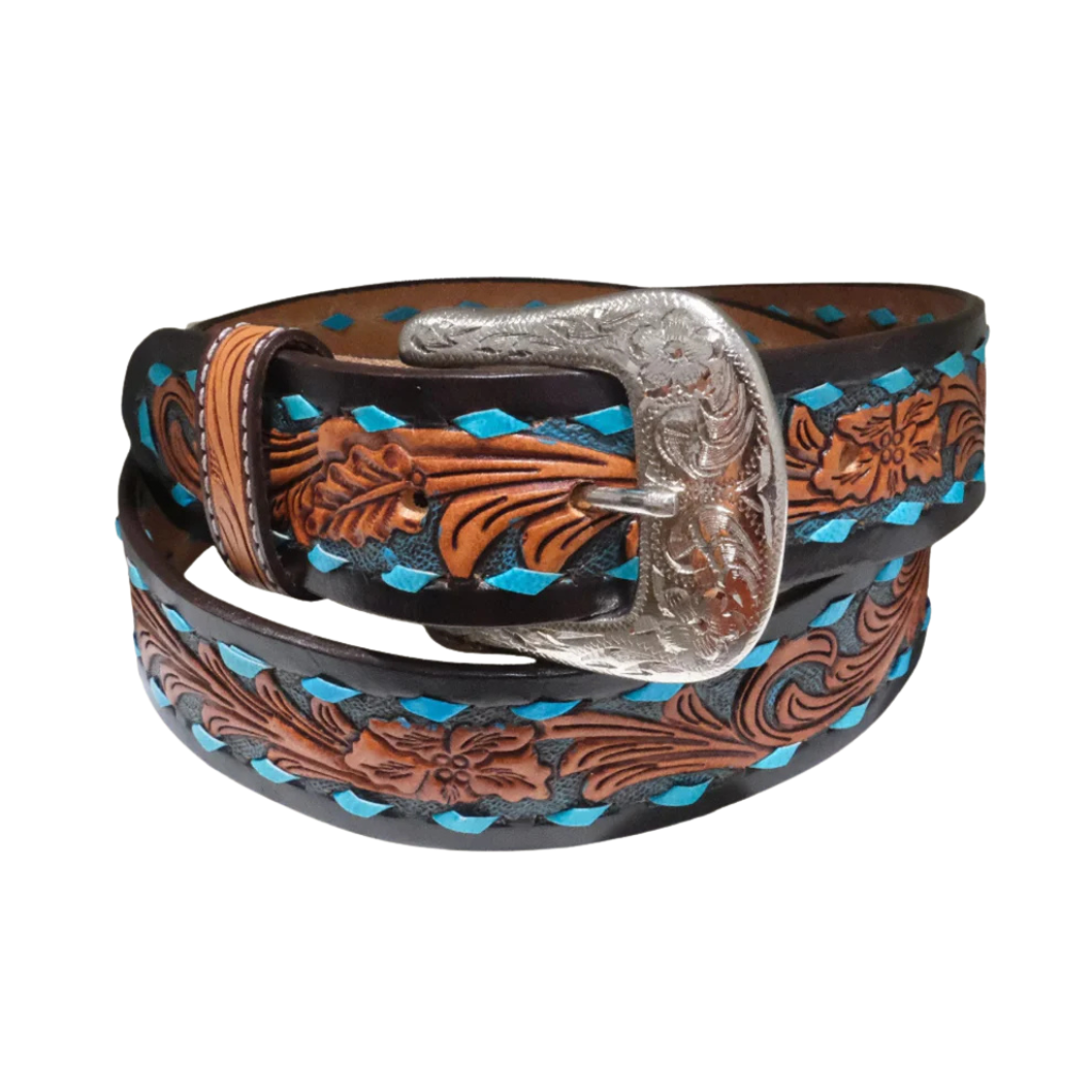 Outback King Buck Stitch Western Belt - Turquoise
