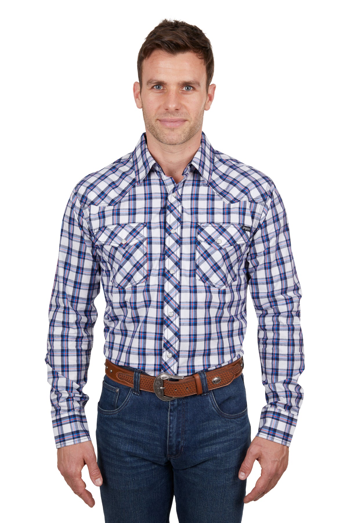 Pure Western Mens Alec Shirt - Navy/Red