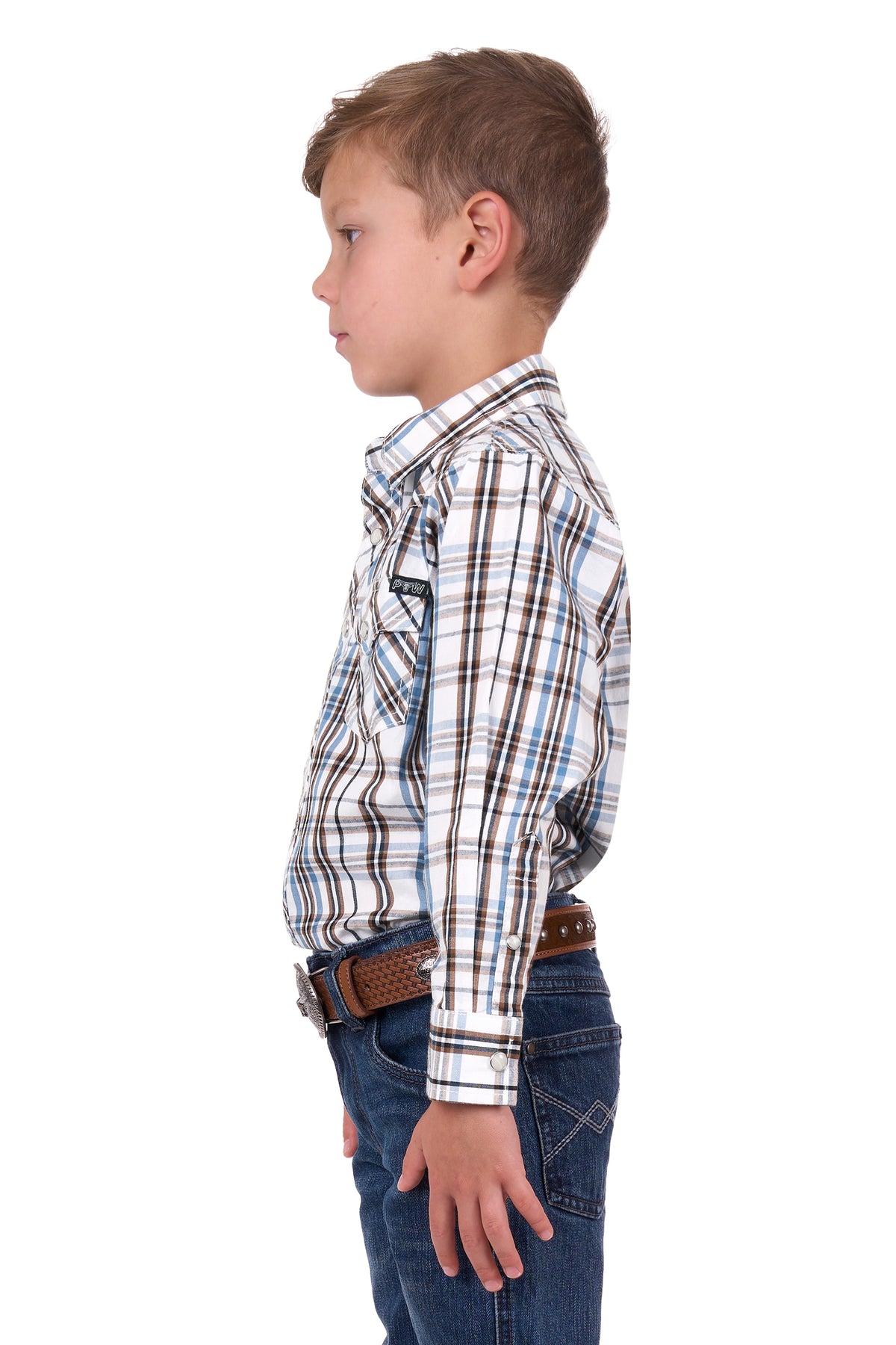 Pure Western Boys Evan Shirt - White/Tan