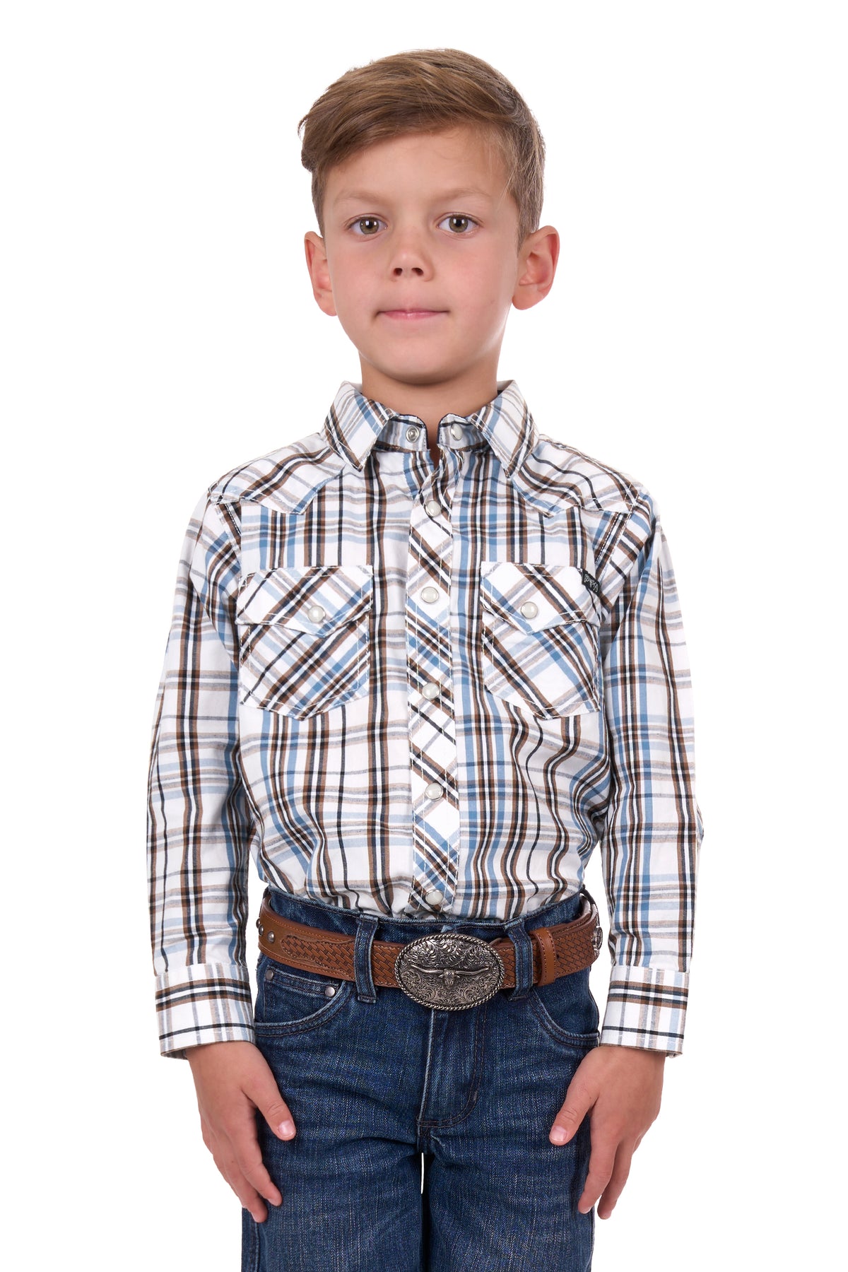 Pure Western Boys Evan Shirt - White/Tan