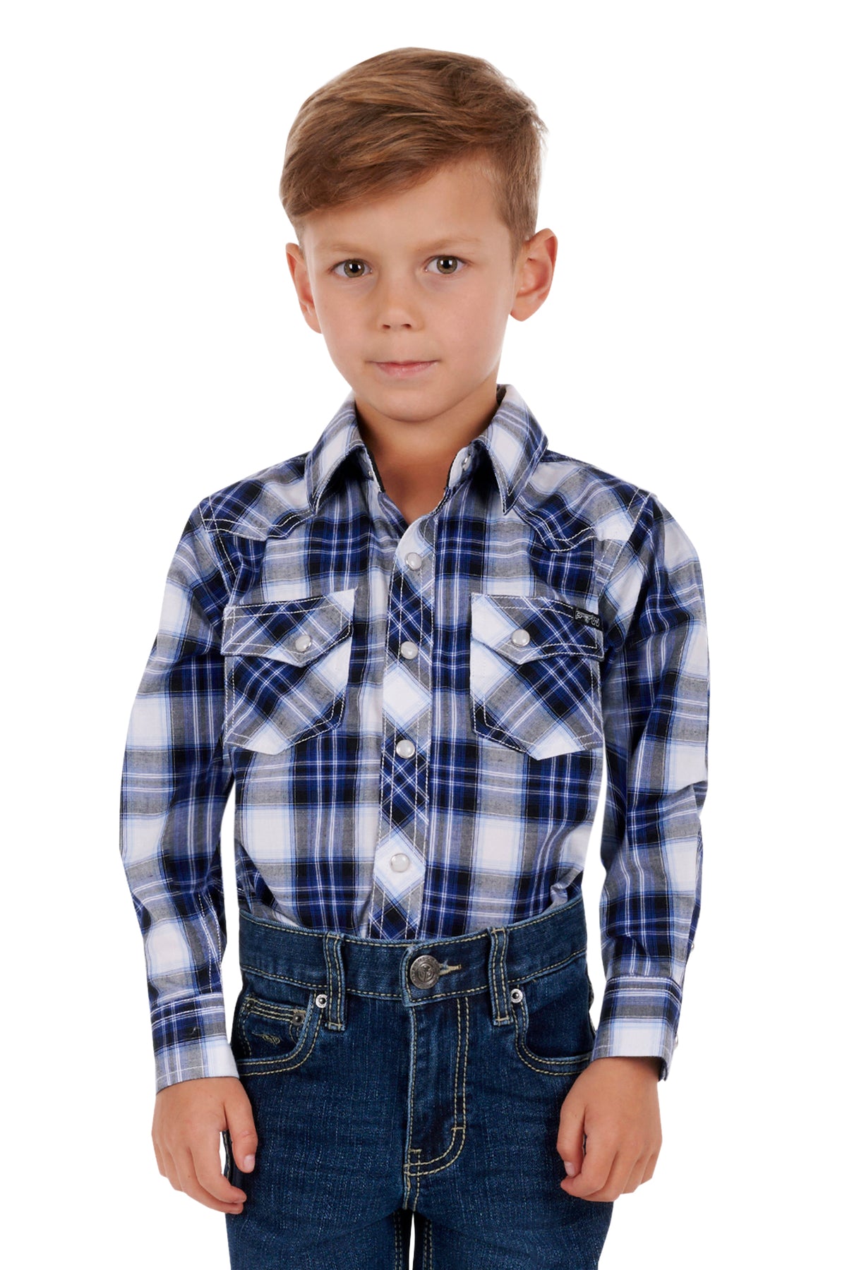 Pure Western Boys Mitchell Shirt - Blue/Black