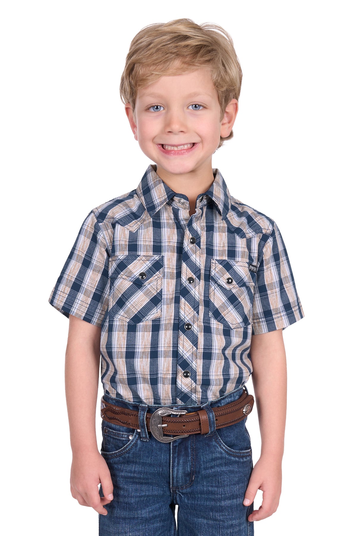 Pure Western Boys Peter Shirt - Navy/Tan
