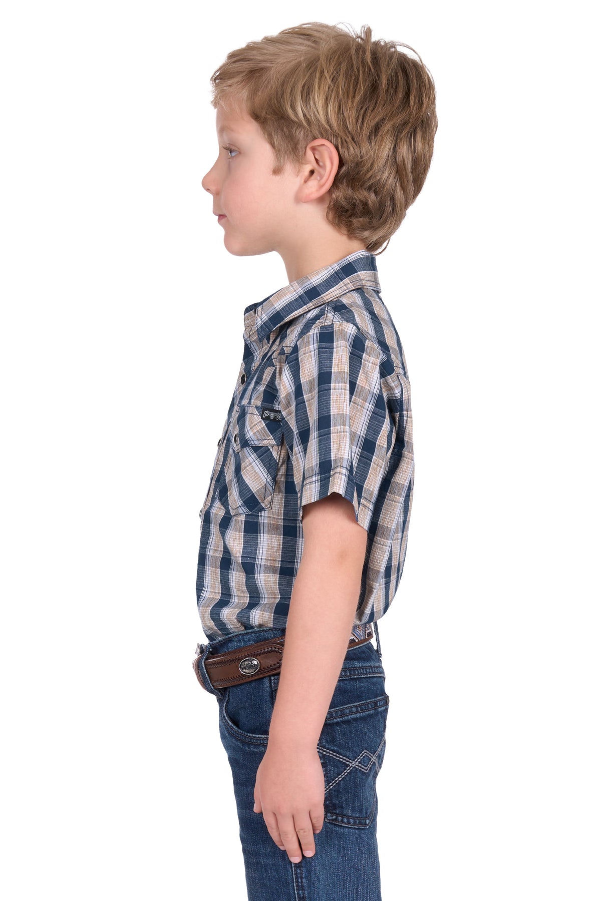 Pure Western Boys Peter Shirt - Navy/Tan