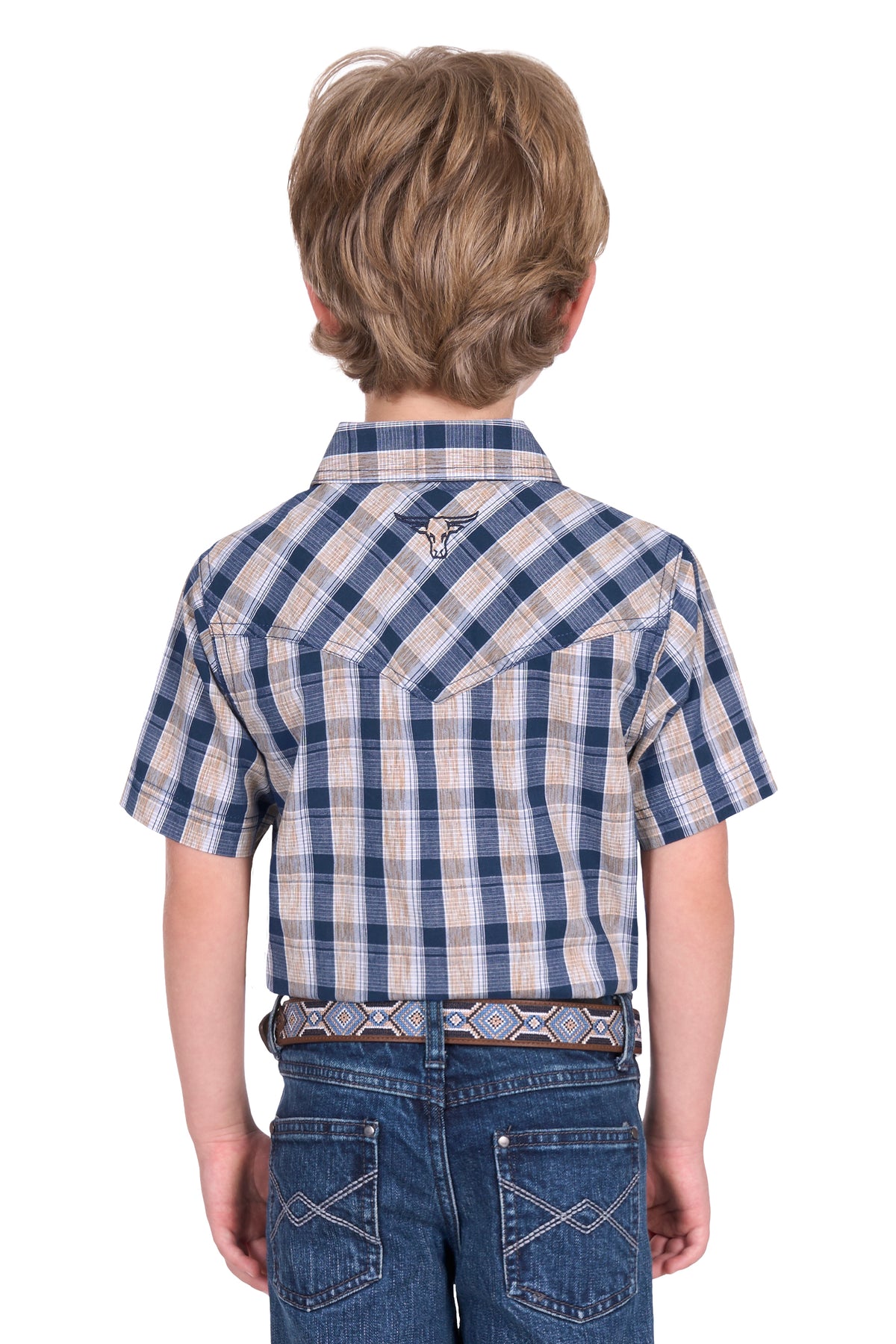 Pure Western Boys Peter Shirt - Navy/Tan