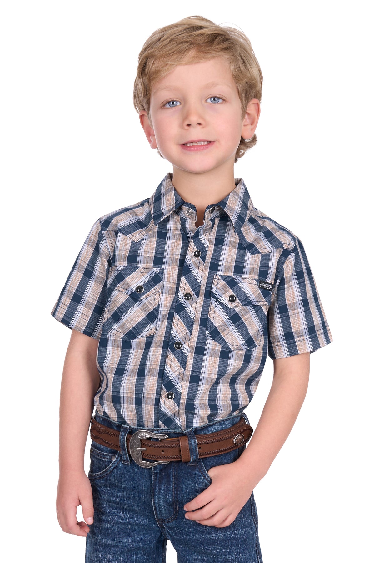 Pure Western Boys Peter Shirt - Navy/Tan