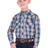 Pure Western Boys Todd Shirt - Navy/Tan