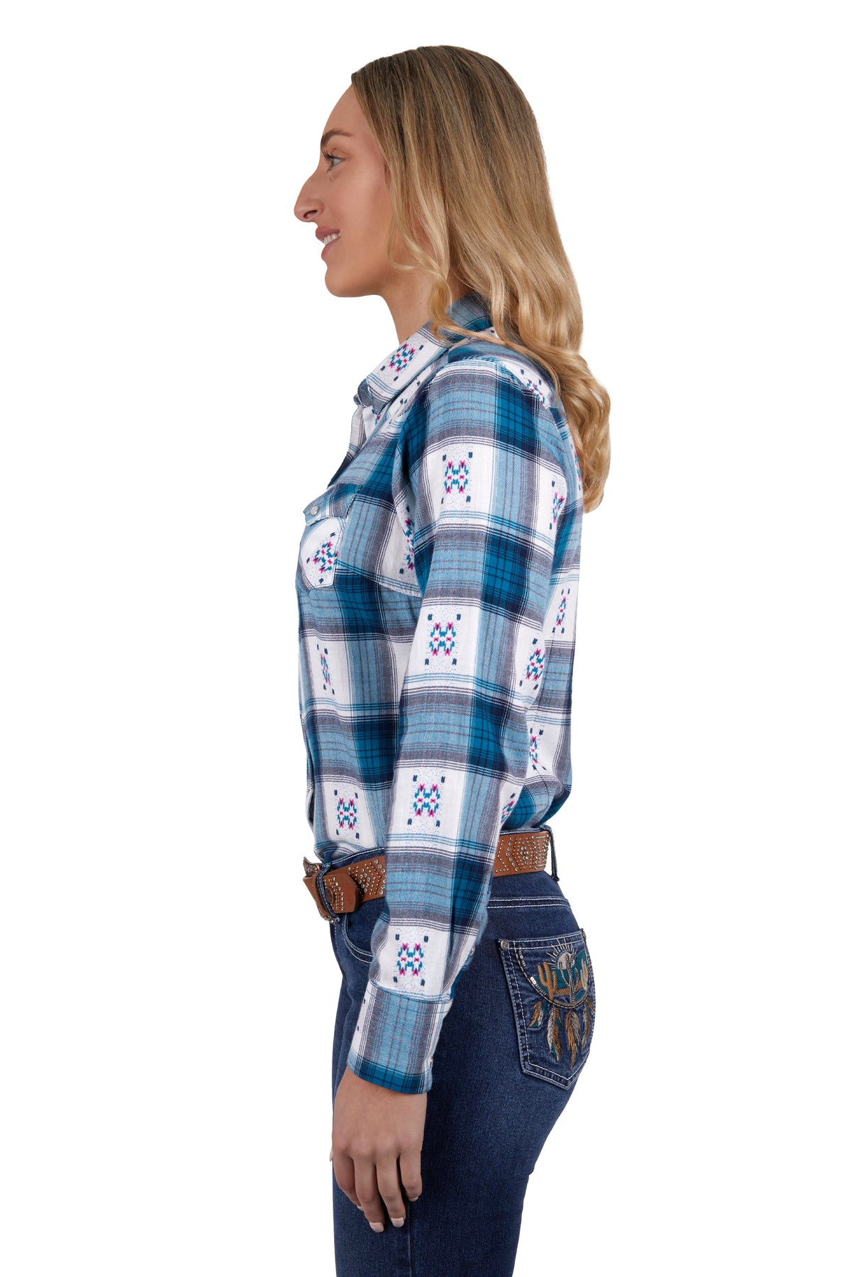 Pure Western Womens Carita Shirt - Navy/Teal