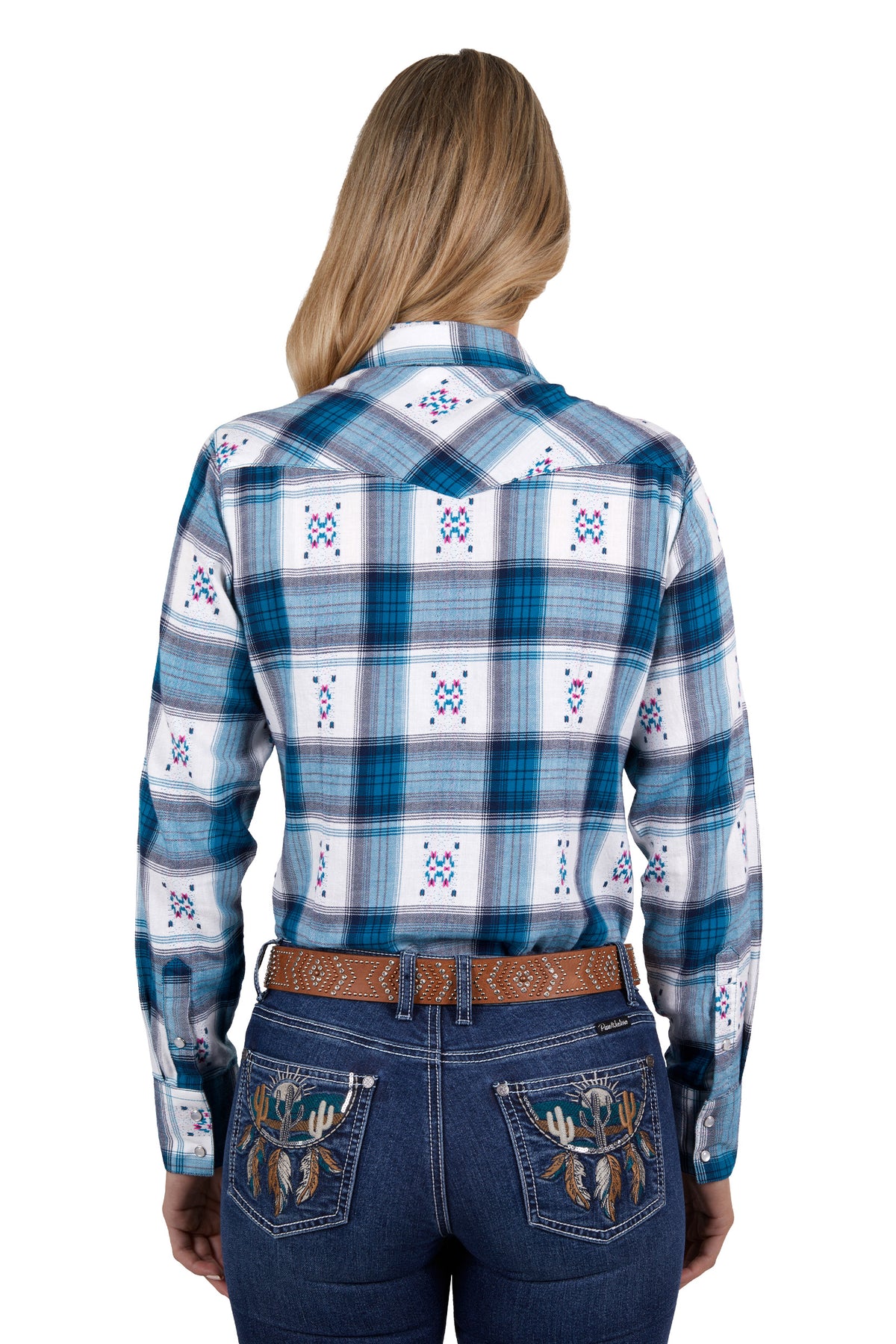 Pure Western Womens Carita Shirt - Navy/Teal