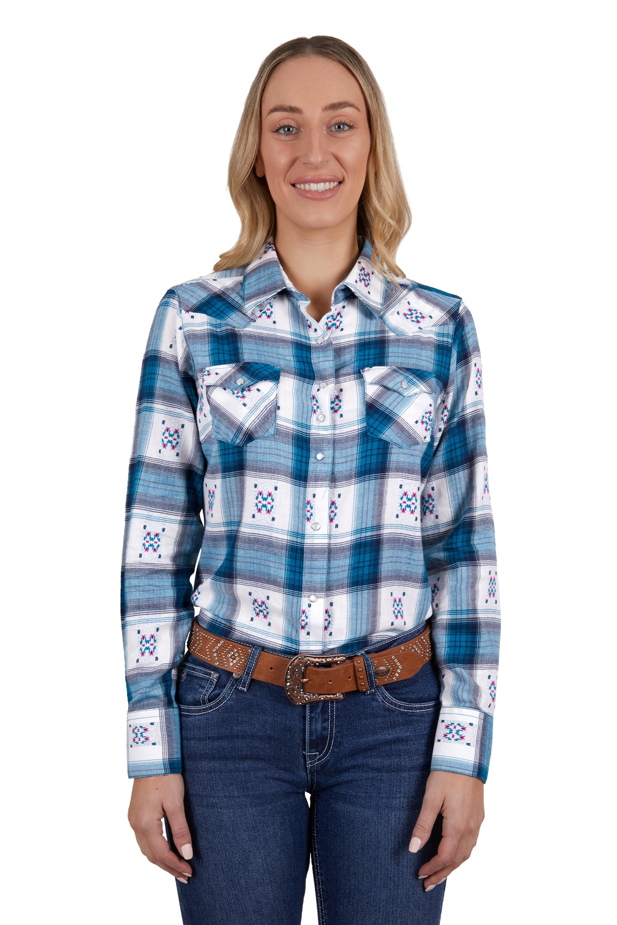 Pure Western Womens Carita Shirt - Navy/Teal