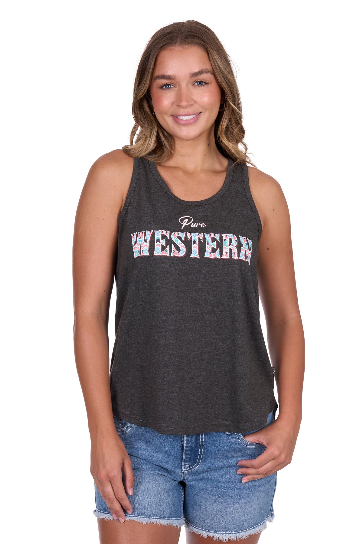 Pure Western Womens Cindy Tank - Charcoal Marle