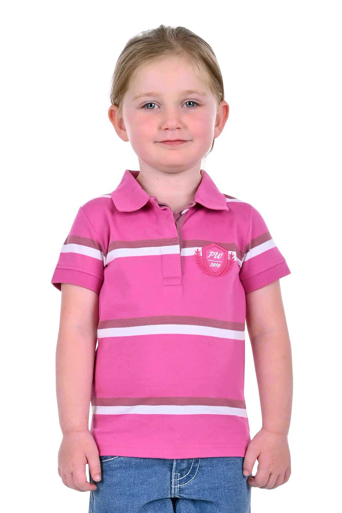 Pure Western Girls Emerie Polo - Pink/White
