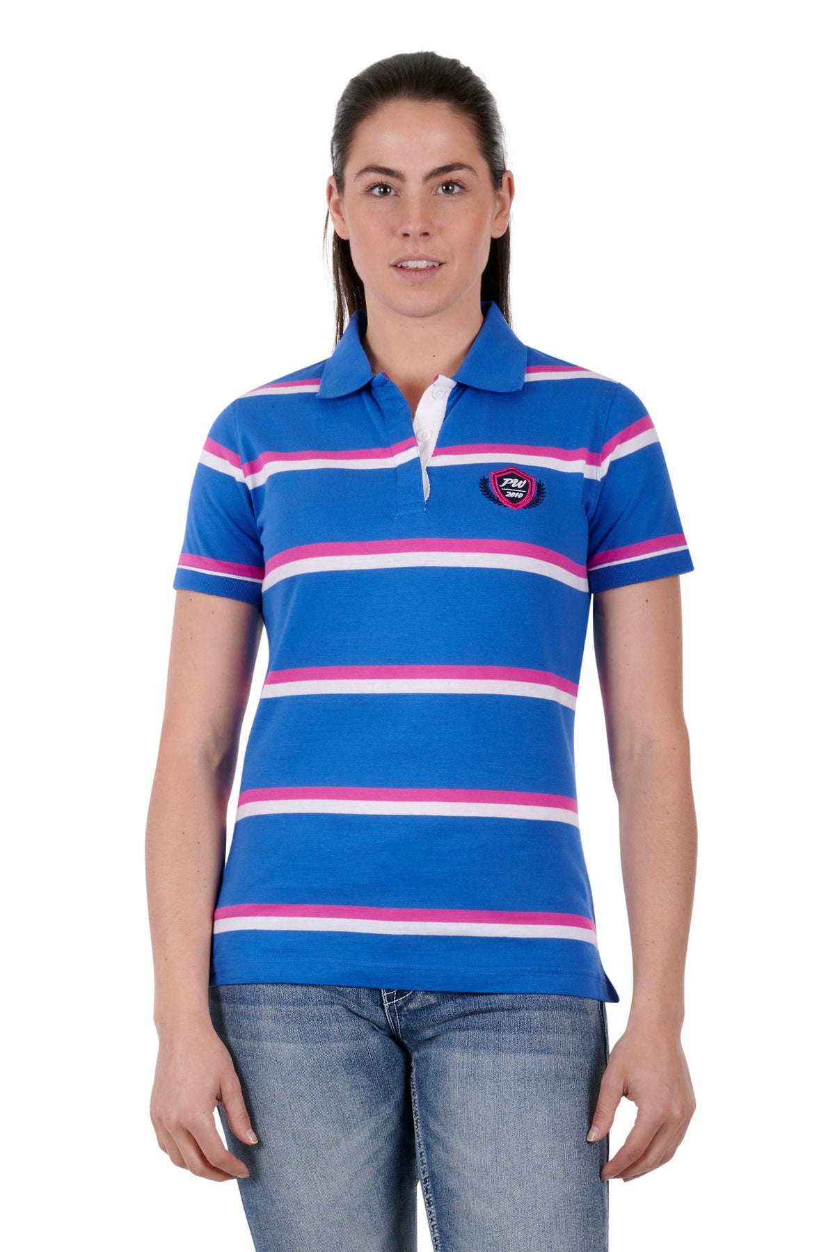 Pure Western Womens Emerie Polo - Blue/Pink