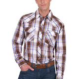 Pure Western Mens George Shirt - Dark Tan/Blue