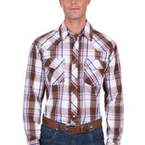 Pure Western Mens George Shirt - Dark Tan/Blue