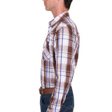 Pure Western Mens George Shirt - Dark Tan/Blue