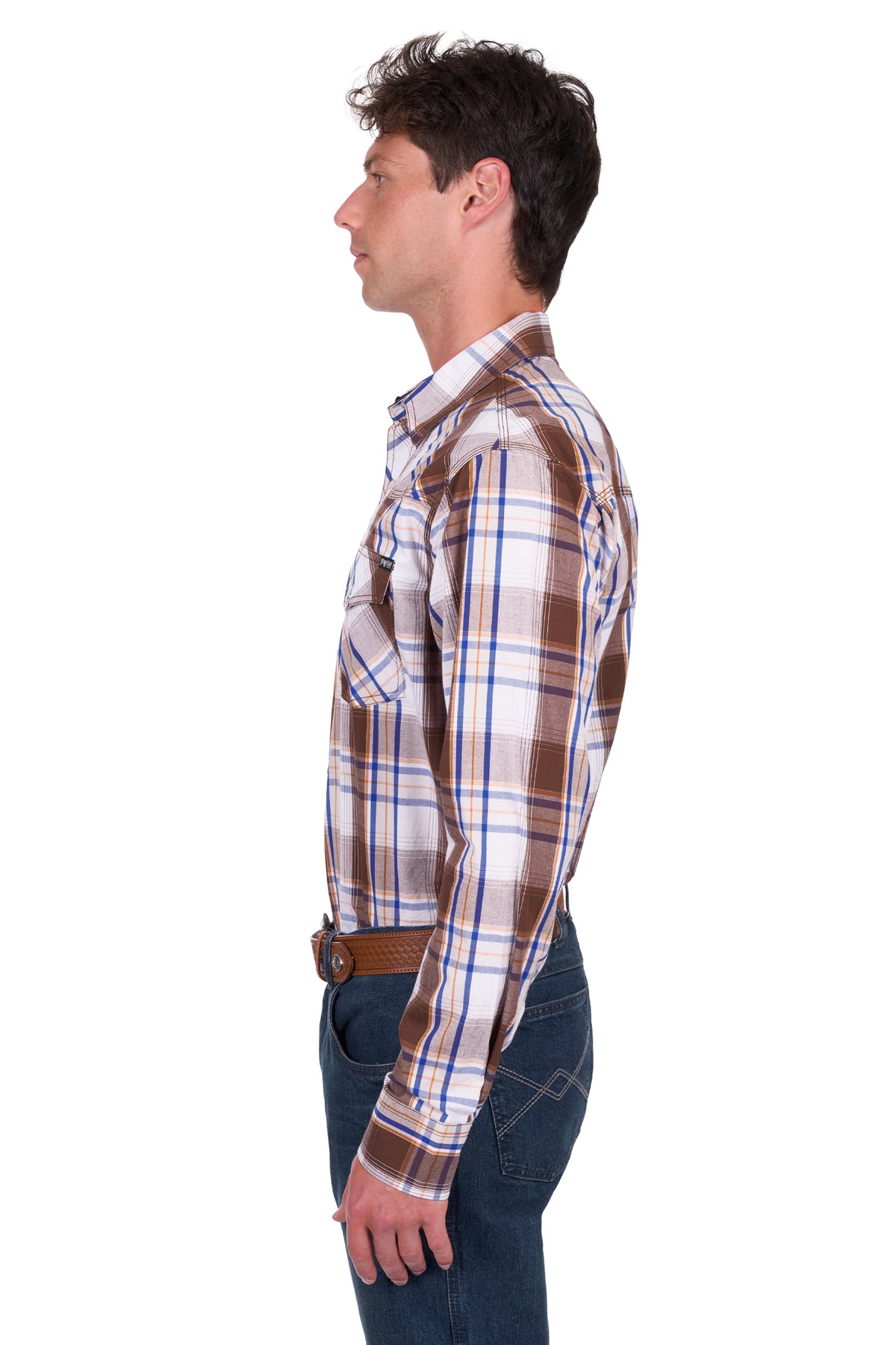 Pure Western Mens George Shirt - Dark Tan/Blue