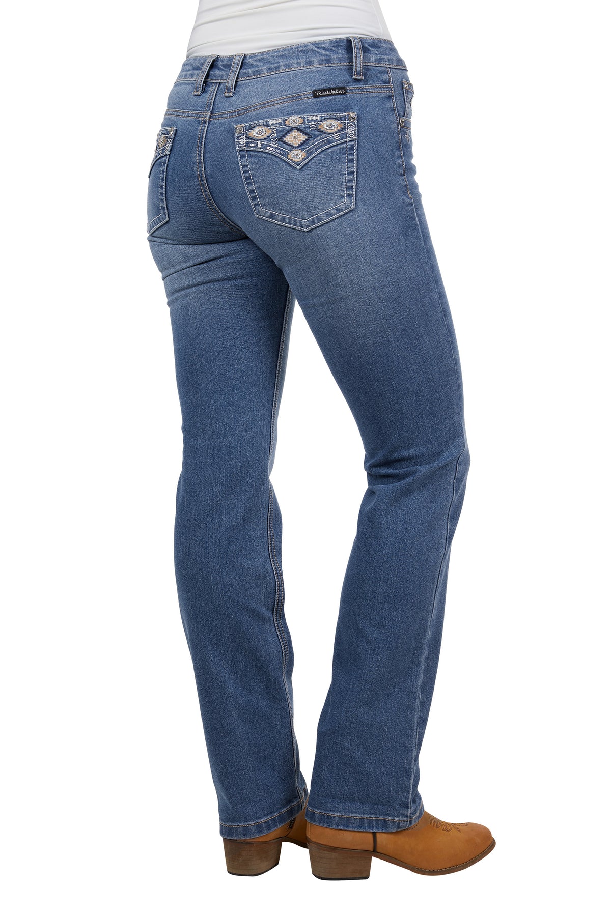 Pure Western Womens Gia Hi Rise Boot Cut Jean 34 Leg - Retro Blue