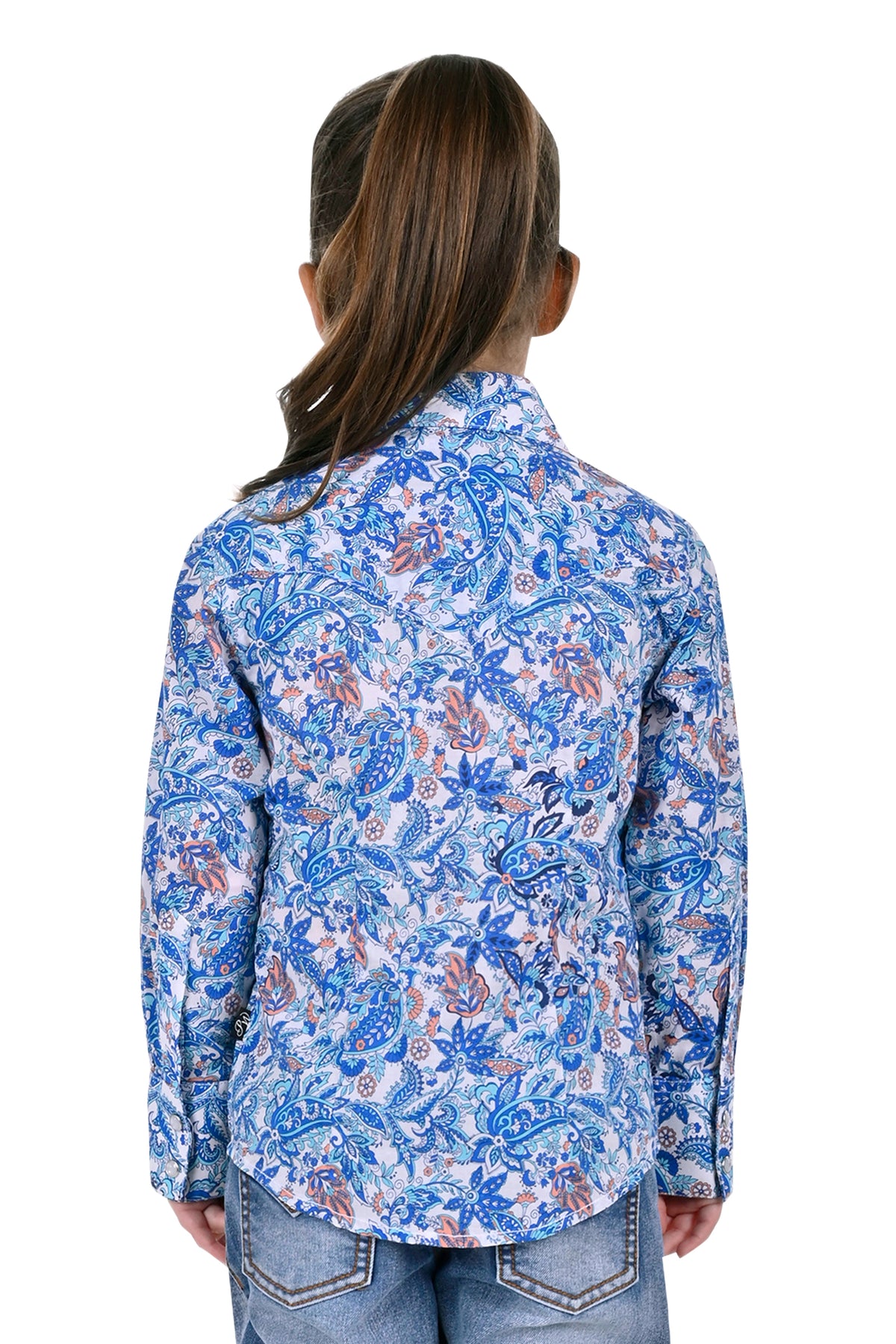 Pure Western Girls Frances Shirt - Blue/Coral