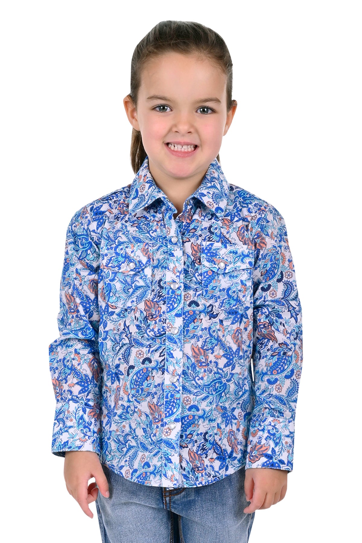 Pure Western Girls Frances Shirt - Blue/Coral