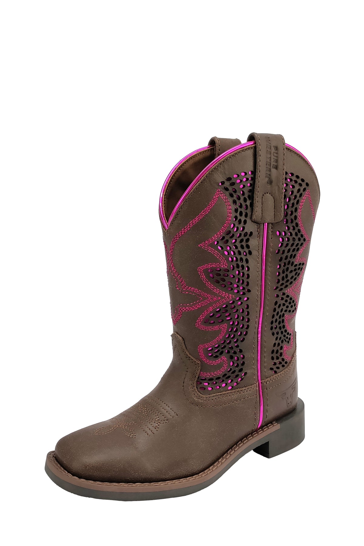Pure Western Kids Abby Boot - Dark Brown/Fuschia