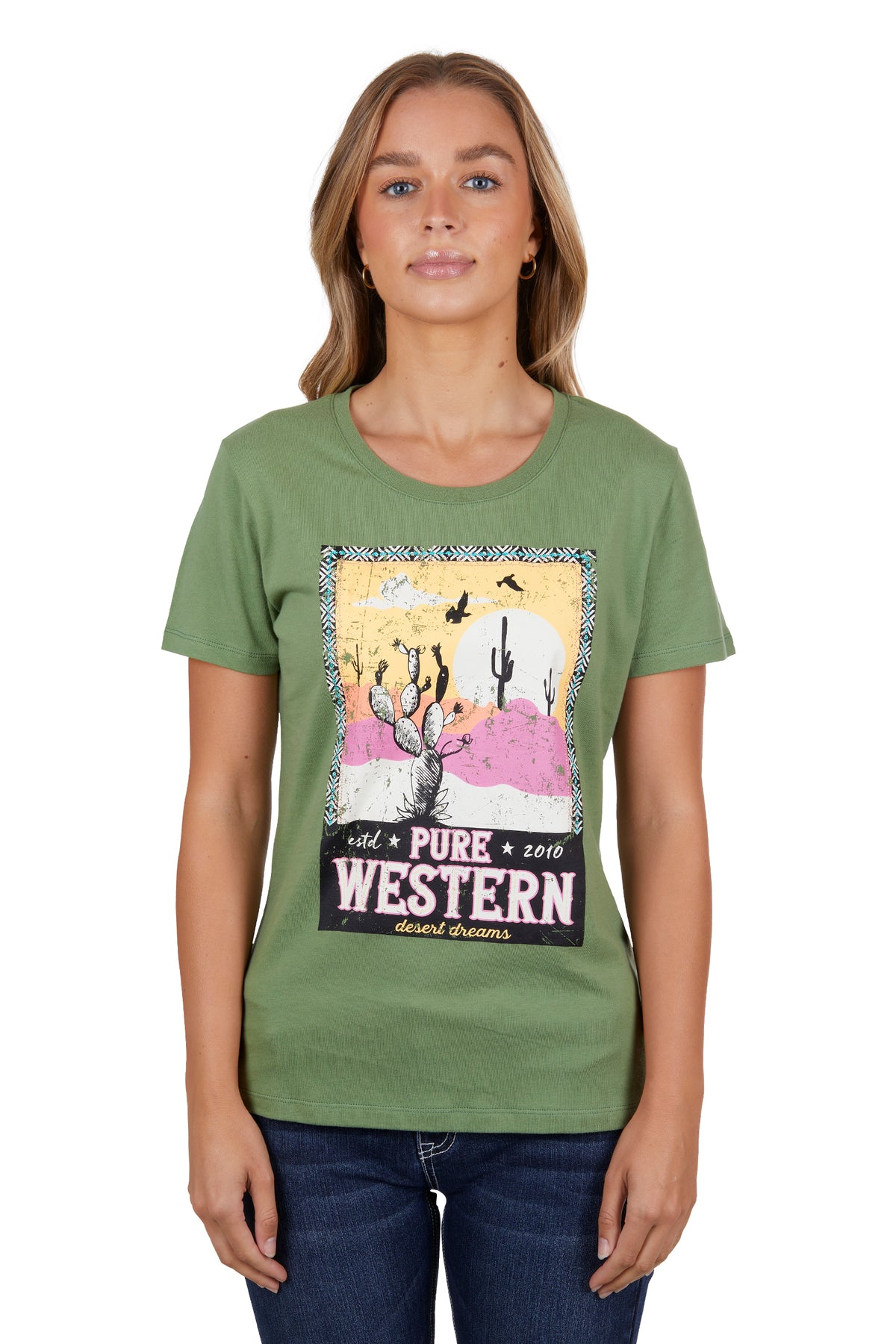 Pure Western Womens Lauren Short Sleeve Tee - Moss