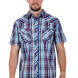 Pure Western Mens Logan Short Sleeve Shirt - Navy/Red