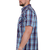Pure Western Mens Logan Short Sleeve Shirt - Navy/Red