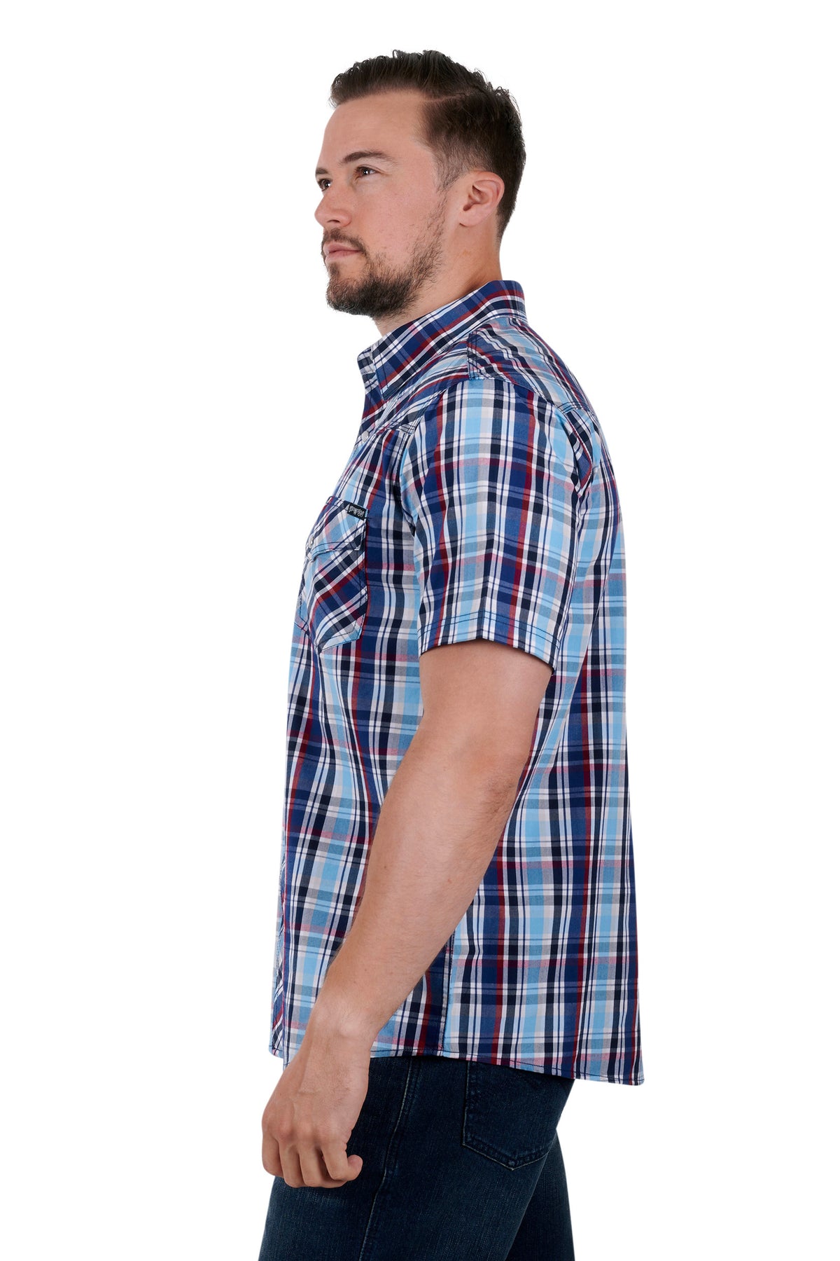 Pure Western Mens Logan Short Sleeve Shirt - Navy/Red