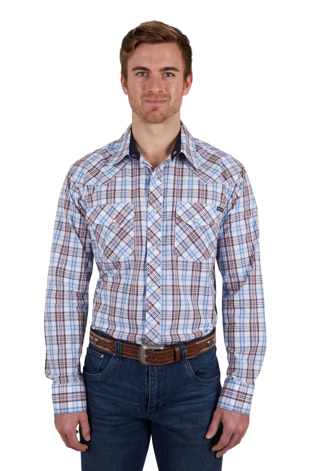 Pure Western Mens Lucas Shirt - White/Blue