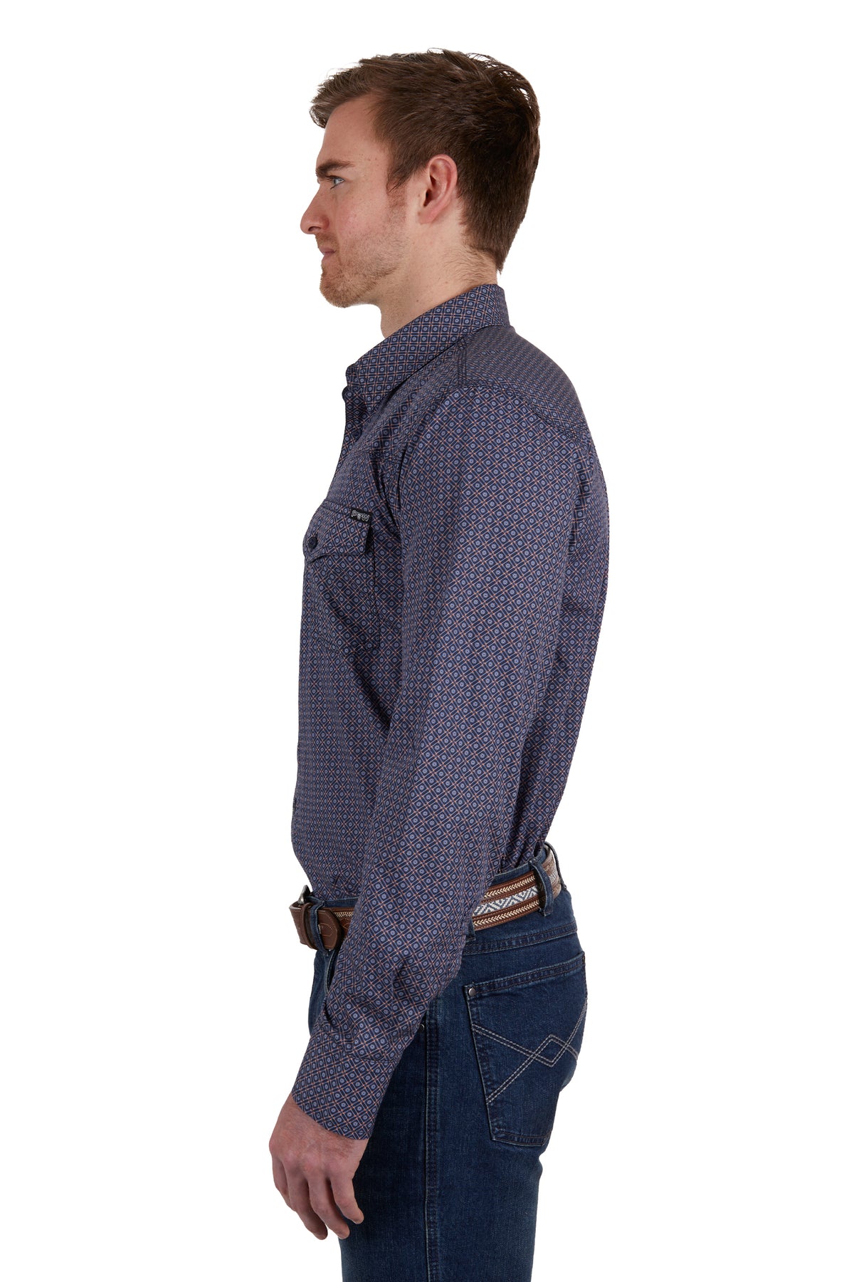 Pure Western Mens Avondale Shirt - Navy/Orange