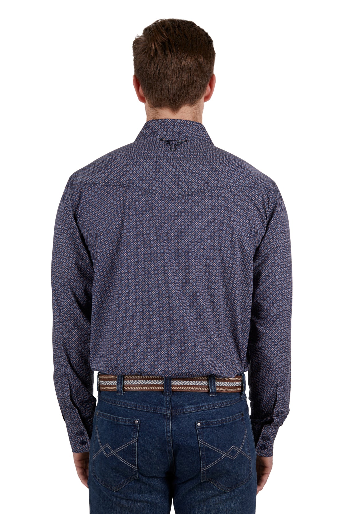 Pure Western Mens Avondale Shirt - Navy/Orange