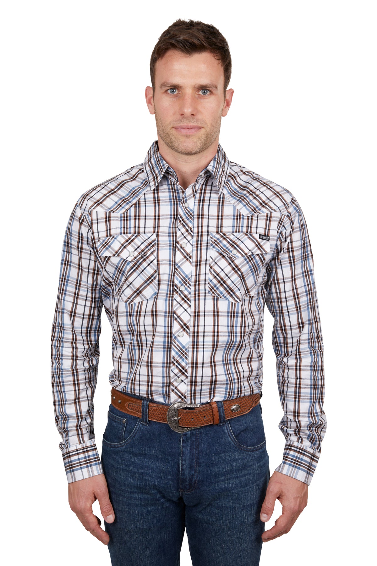 Pure Western Mens Evan Shirt - White/Tan