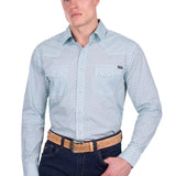 Pure Western Mens Gerald Shirt - Green/Navy
