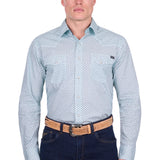 Pure Western Mens Gerald Shirt - Green/Navy