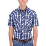 Pure Western Mens Larry Short Sleeve Shirt - Navy/Blue