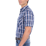 Pure Western Mens Larry Short Sleeve Shirt - Navy/Blue