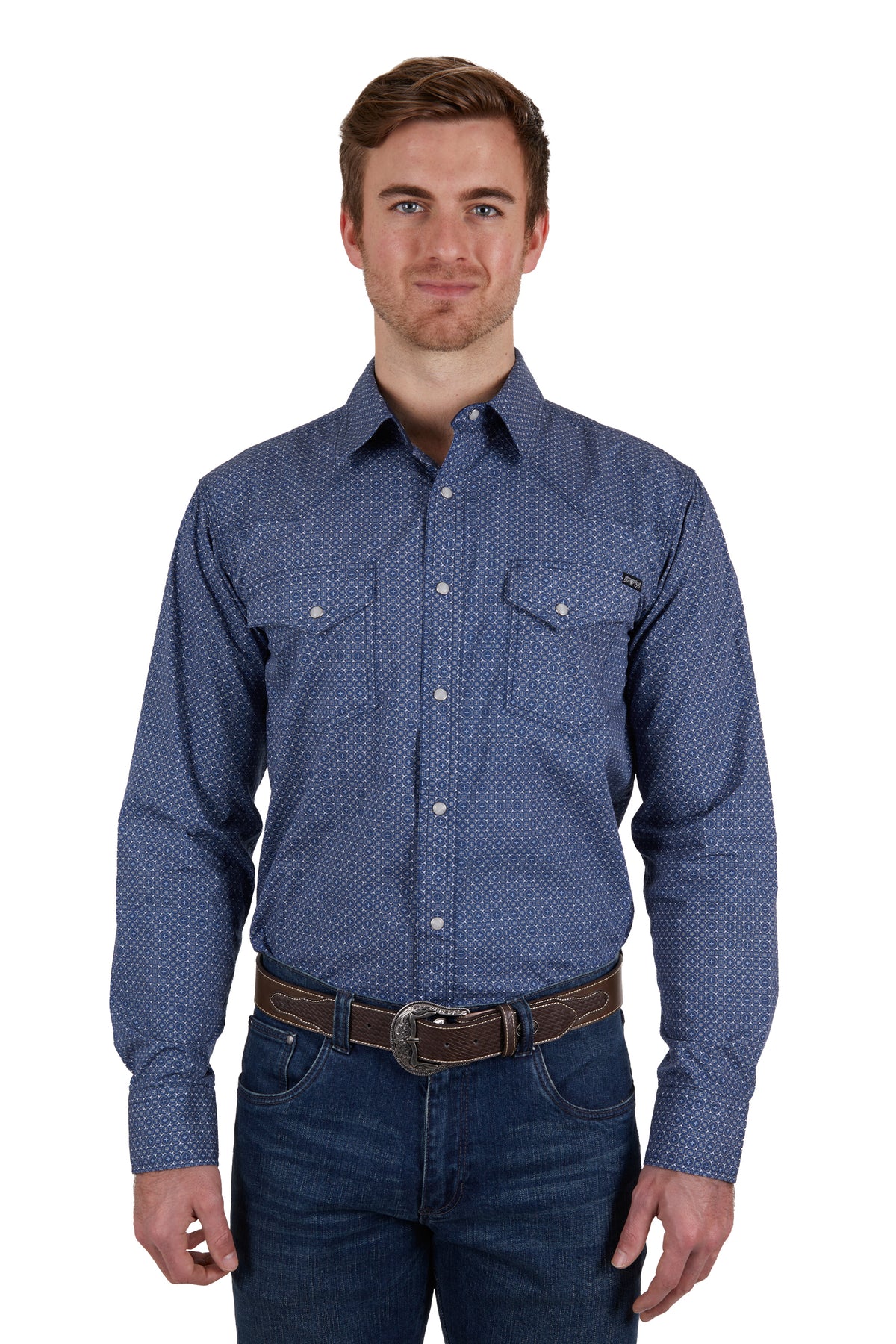 Pure Western Mens Melville Shirt - Navy/White