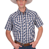 Pure Western Mens Peter Short Sleeve Shirt - Navy/Tan